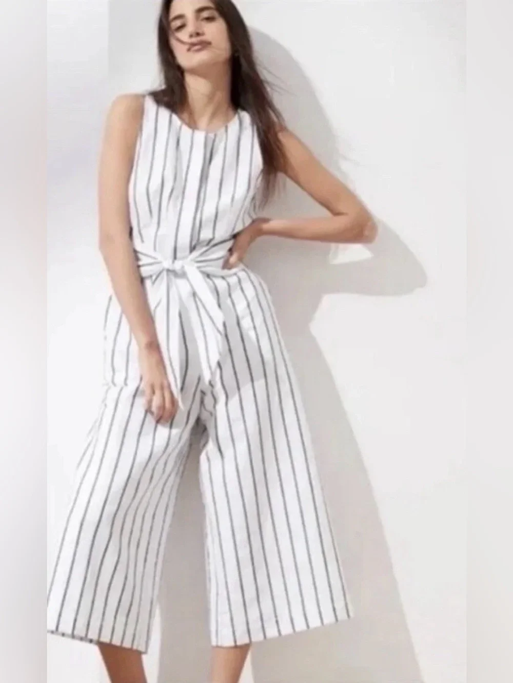Banana Republic Striped Linen Blend Wide Leg Cropped Jumpsuit
